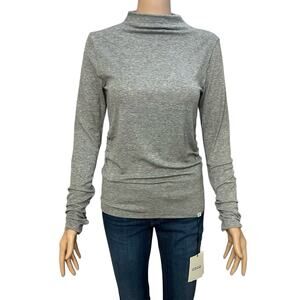 C202 Womens Merino Wool Blend Mock Neck Shirt Medium Gray Long Sleeve Ruched